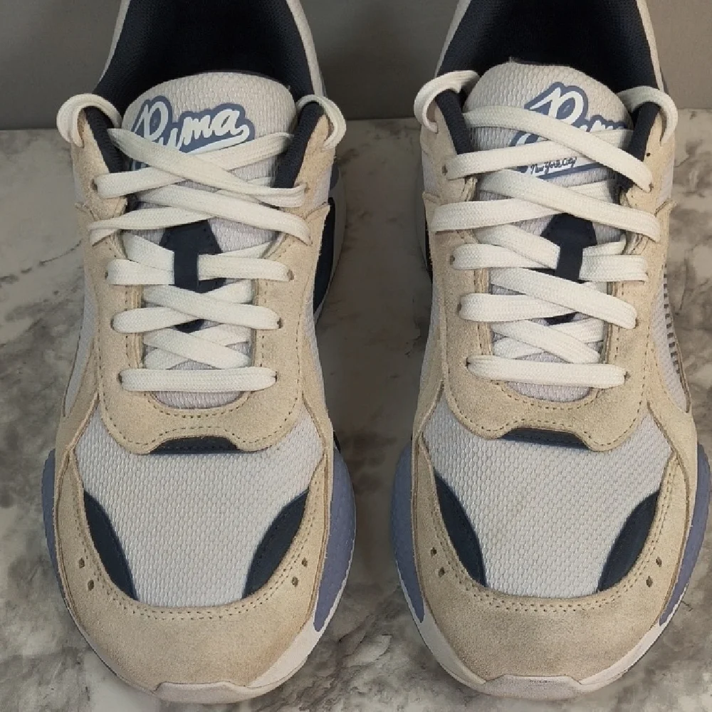 Puma Women's RS-X Reinvent Flagship Sneakers, White/Tan/Blue, Size 11